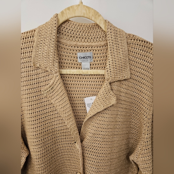 NWT - Gold Cotton Macrame Chico's Cardigan Sweater - Chico's Size 2 - Picture 3 of 12